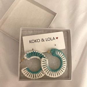 Koko & Lola Turquoise and White Hoop Earrings-NEW!